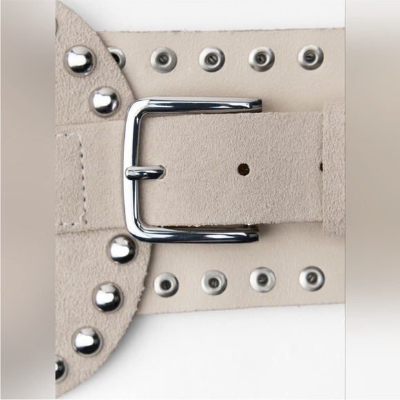 NWOT. Zara Ecru Leather Studded Sash Belt. Size 34. - Picture 2 of 8